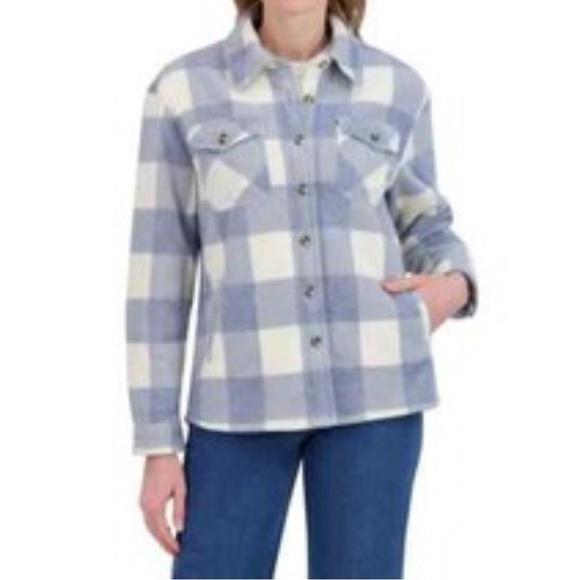 Stylish Blue and White Plaid Button-Down Shirt - Picture 1 of 5